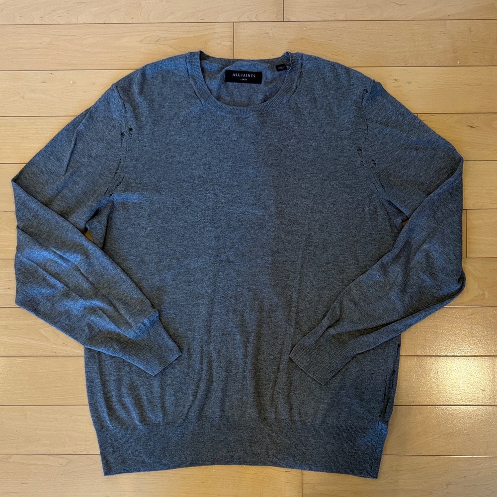 All Saints Men's Gray Crewneck Sweater